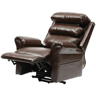 Wall Hugging Rise and Recline Lounge Chair - Wipe Clean PU Leather - Chestnut