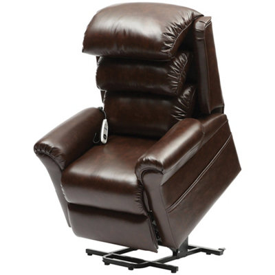 Wall Hugging Rise and Recline Lounge Chair - Wipe Clean PU Leather - Chestnut