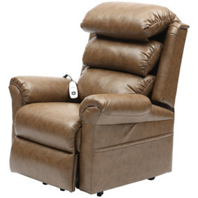 Wall Hugging Rise and Recline Lounge Chair - Wipe Clean PU Leather - Nutmeg