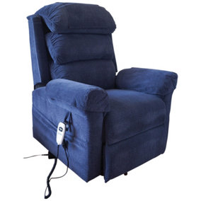 Wall Hugging Rise & Recline Arm Chair - Waterfall Pillow - Blue Chenille Fabric