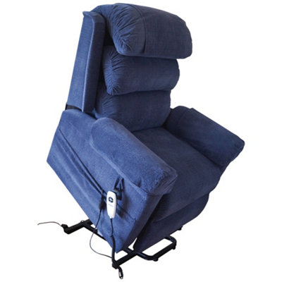 Wall Hugging Rise & Recline Arm Chair - Waterfall Pillow - Blue Chenille Fabric