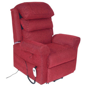 Wall Hugging Rise & Recline Arm Chair - Waterfall Pillow - Red Chenille Fabric