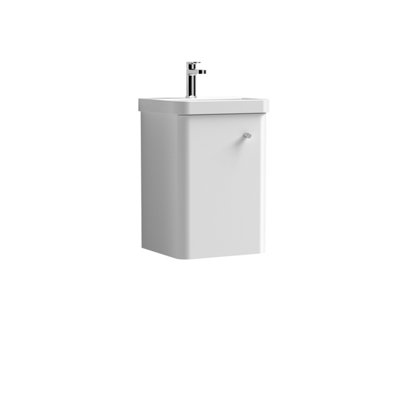 Wall Hung 1 Door Vanity Unit with Ceramic Sink - 400mm - Gloss White