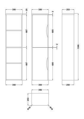 Wall Hung 2 Door Tall Bathroom Storage Unit - 350mm - Gloss White