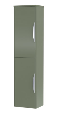 Wall Hung 2 Door Tall Bathroom Storage Unit - 350mm - Satin Green