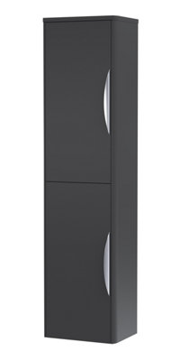 Wall Hung 2 Door Tall Bathroom Storage Unit - 350mm - Soft Black