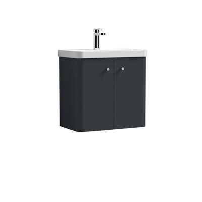 Wall Hung 2 Door Vanity Unit with Ceramic Sink - 600mm - Dark Grey Price Comparisons | Compare The Build