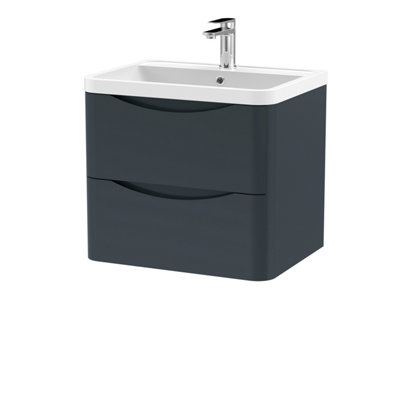 Wall Hung 2 Drawer Vanity Basin Unit with Polymarble Basin, 600mm - Soft Black- Balterley