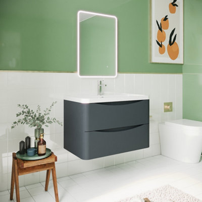 Wall Hung 2 Drawer Vanity Basin Unit With Polymarble Basin, 800mm 