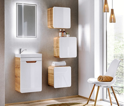 Wall Hung Bathroom Cloakroom Furniture Set 400mm Vanity Unit with Sink Wall Storage Cabinets White Gloss Oak Arub Price Comparisons | Compare The Build