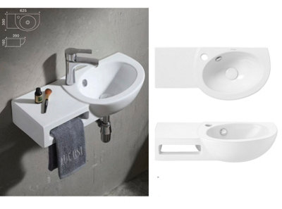 Wall Hung Cloakroom Basin with Integrated Towel Rail Ceramic Gloss ...