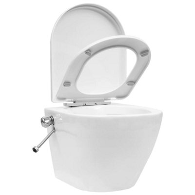Wall Hung Rimless Toilet with Bidet Function Ceramic White