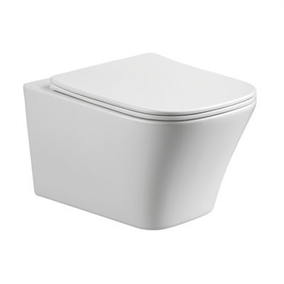 Wall Hung Square WC Pan Luxury Rimless Toilet with Soft Close Seat