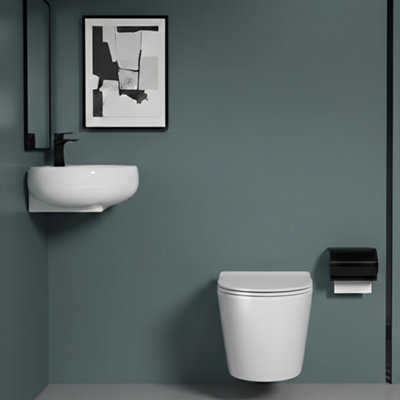 Wall Hung Toilet and Cloakroom Basin Set, Modern Floating Bathroom ...