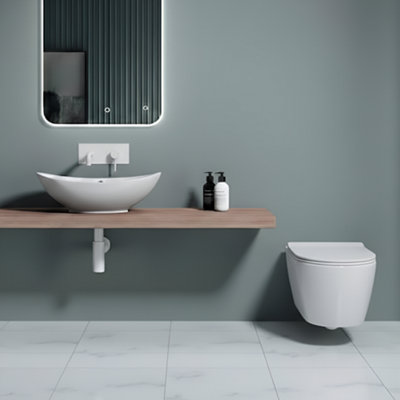 Wall Hung Toilet and Cloakroom Basin Set, Modern Floating Bathroom ...