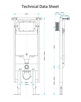 Wall Hung Toilet Concealed Cistern Slim Frame Dual Flush Adjustable 1.14-1.35m w/Chrome Flush Plate