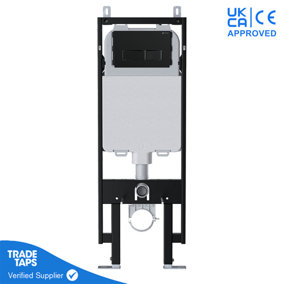 Wall Hung Toilet Concealed Cistern Slim Frame Dual Flush Adjustable 1.14-1.35m w/Square Matt Black Flush Plate