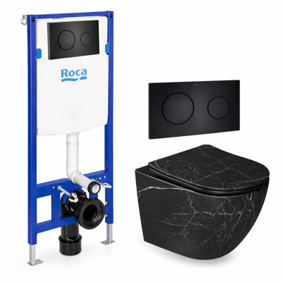 Wall Hung Toilet Set 112cm Roca Frame Concealed Cistern Black Flush Plate