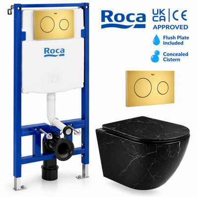 Wall Hung Toilet Set 112cm Roca Frame Concealed Cistern Brushed Brass ...