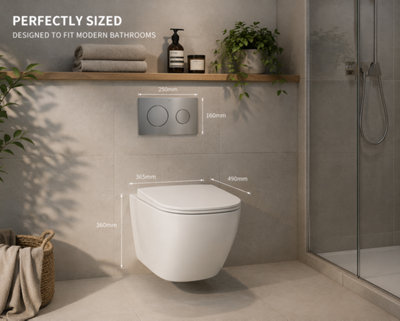 Wall Hung Toilet Set 82cm Roca Frame Concealed Cistern Chrome Flush Plate
