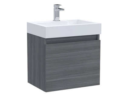 Wall Hung Vanity Basin Unit & Polymarble Basin - 500mm - Woodgrain Anthracite