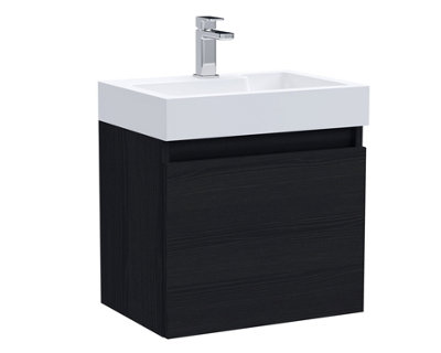 Wall Hung Vanity Basin Unit & Polymarble Basin - 500mm - Woodgrain Charcoal Black