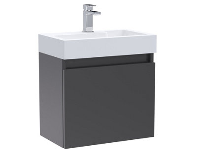 Wall Hung Vanity Basin Unit & Slimline Polymarble Basin - 500mm - Gloss Grey