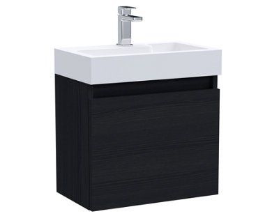 Wall Hung Vanity Basin Unit & Slimline Polymarble Basin - 500mm - Woodgrain Charcoal Black Price Comparisons | Compare The Build
