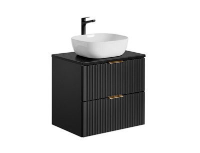Wall Hung Vanity Unit with Basin 600mm Worktop Black Bathroom Drawers ...