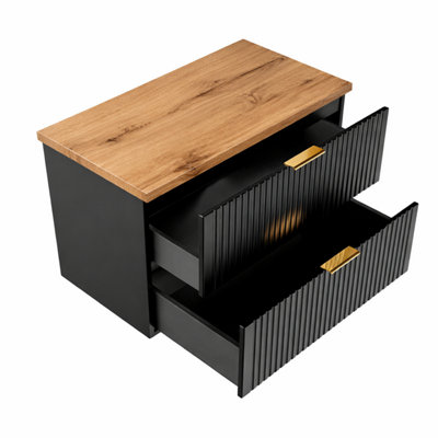 Wall Hung Vanity Unit with Basin 800mm Oak Effect Countertop Black ...
