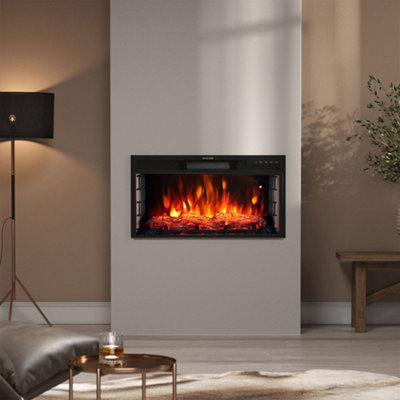 Wall Inset Electric Fire Fireplace 7 Flame Colors with Remote Control 28 Inch H 39 cm