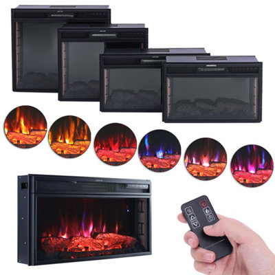 Wall Inset Electric Fire Fireplace 7 Flame Colors with Remote Control 28 Inch H 39 cm