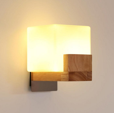 Wall Light Indoor Wood Modern Wall Lamp with Glass Lampshade G9