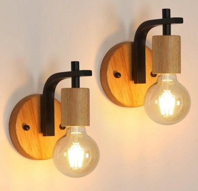 Wall Lights Indoor 2 Pack Vintage Wood Wall Sconces Lights E27