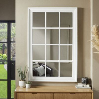 Wall Mirror Cambridge Wall Mounted Window Style Rectangular Shape with White Frame- H 120cm X W 80cm