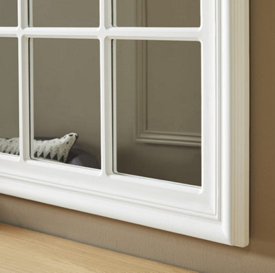 Wall Mirror Cambridge Wall Mounted Window Style Rectangular Shape with White Frame- H 120cm X W 80cm