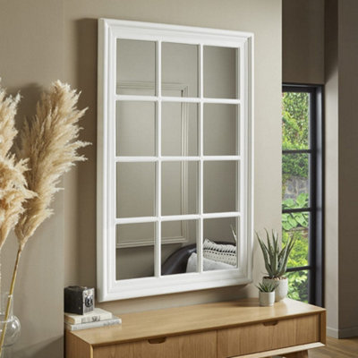 Wall Mirror Cambridge Wall Mounted Window Style Rectangular Shape with White Frame- H 120cm X W 80cm