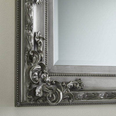 Wall Mirror Carved Vintage Carved Louis Rectangular shaped with Silver Ornate Frame H110cm xW 80cm x D6.5cm