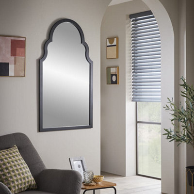 Wall Mirror Casablanca Arched Shape with Black Frame for Hanging in Living Room, Bedroom- H 104cm X W 60cm x D 4cm