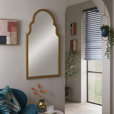 Wall Mirror Casablanca Arched Shape with Gold Frame for Hanging in Dining room, Hallway- H 104cm X W 60cm x D 4cm