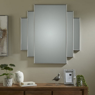 Wall Mirror Charleston Rectangular Shape with Silver Frame for Hanging Above a Sofa- H 90cmxW 90cmxD 2cm