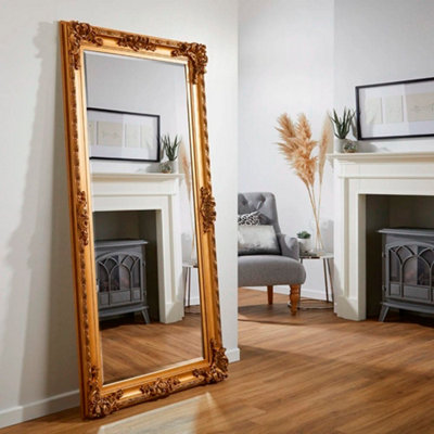 Wall Mirror Grand Louis Rectangular Shape with Antique Gold Frame- H 180cmxW 90cmxD 6.5cm for Hanging in Living Room, Bedroom