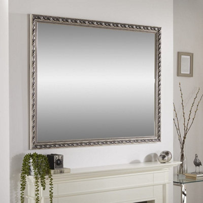 Wall Mirror Harlington Antique Rectangular Shape with Silver Frame - H 120cm x W 95cm for Hanging in Living Room or Bedroom