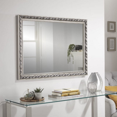 Fabuday Bathroom Wall Mirror Rectangle - 36x24 Inch Large Over Sink Framed Mirror Silver, Rectangular Brushed Mirrors Hanging For Bedroom, Restroom, Living Room, Entryway Decor