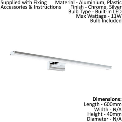 Wall/Mirror Light Colour Chrome Silver Shade White Plastic Bulb LED 11W