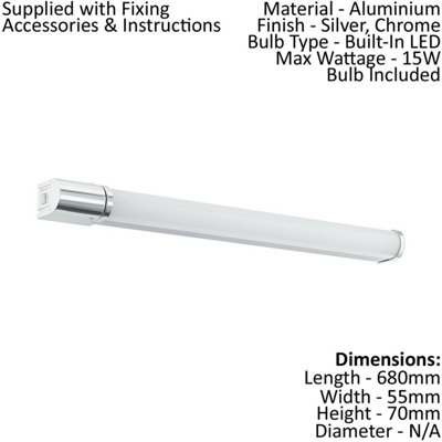 Wall/Mirror Light Colour Silver Chrome Shade White Plastic Bulb LED 15W