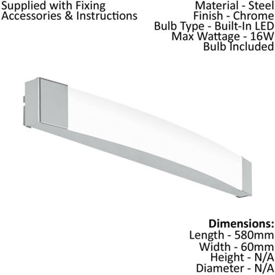 Wall/Mirror Light IP44 Bathroom Colour Chrome Shade Satined Plastic Bulb LED 16W