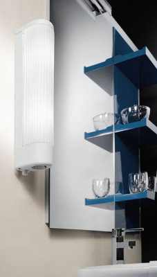 Wall/Mirror Light White Plastic & White Grooved Glass Shade Bulb E14 2x25W