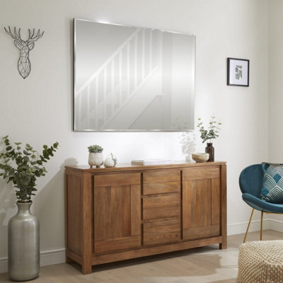 Wall Mirror Simplistic Bevelled Edge Rectangle Shape with Black Frame- H140cm x W70cm for Hanging in Living Room, Bedroom