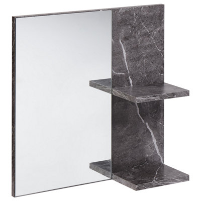 Wall Mirror with Shelf PELOTAS 45 cm 45 cm Marble/ Black Black